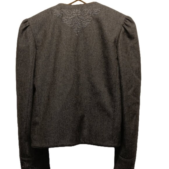 Escada Gray Wool Flannel Jacket w/ Embroidery Detail Open Front Size 8 / 38 - Picture 4 of 15